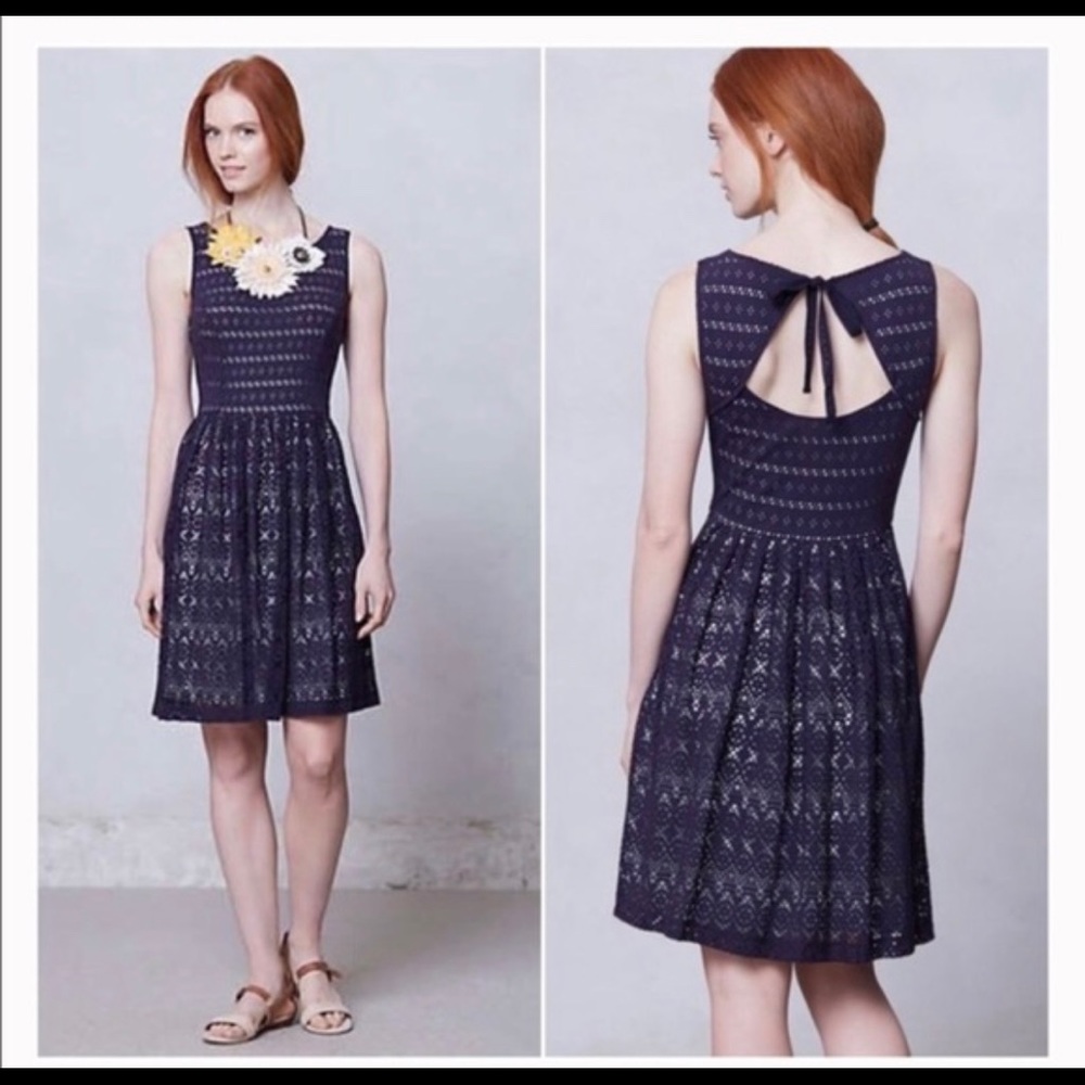 Anthropology Navy Eyelet Dress (Size Small) Designed by 9-H15 STCL